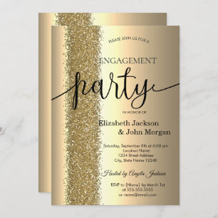Elegant Chic Gold Glitter Script Engagement   Invitation