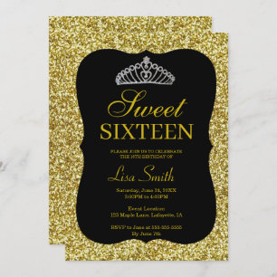 Elegant Chic Gold Glitter Tiara Sweet 16 Invitation