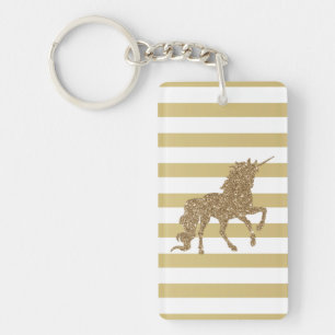 Elegant Chic Gold Glitter Unicorn,Striped Keychain