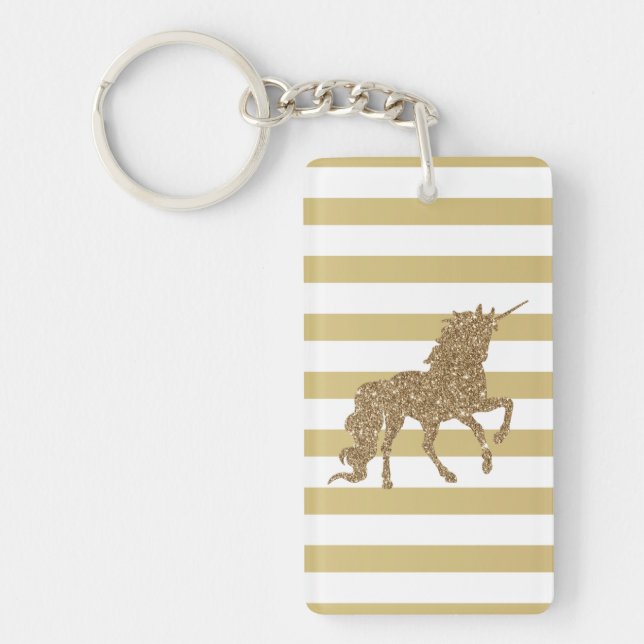 Elegant Chic Gold Glitter Unicorn,Striped Keychain (Front)