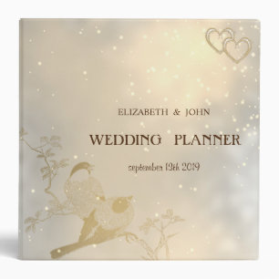 Elegant Chic Gold Hearts, Birds Binder