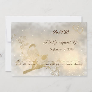 Elegant Chic Gold Hearts, Birds RSVP Invitation