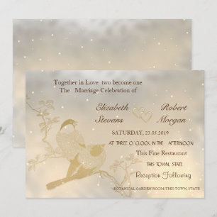 Elegant Chic Gold Hearts, Birds Wedding Invitation