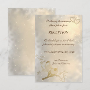 Elegant Chic Gold Hearts, Birds Wedding Reception Invitation
