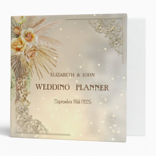 Elegant Chic Gold Hearts Boho Flowers Binder