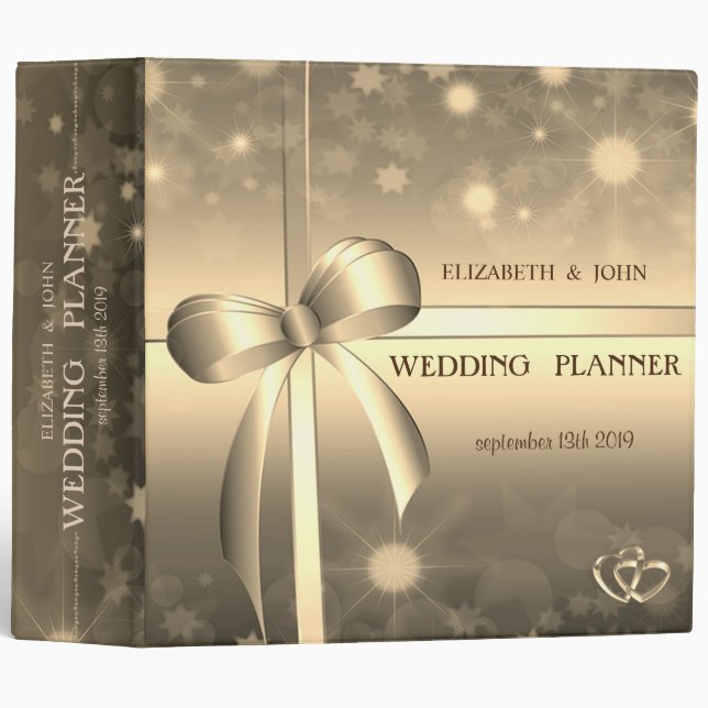 Elegant Chic Gold Hearts, Bow, Stars Binder (Front/Spine)