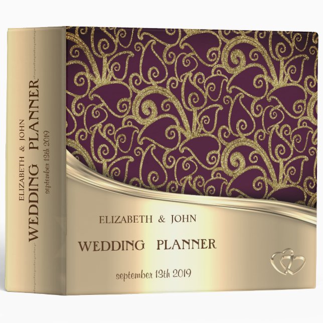 Elegant Chic Gold Hearts, Gold Glitter Swirls Binder (Front/Spine)