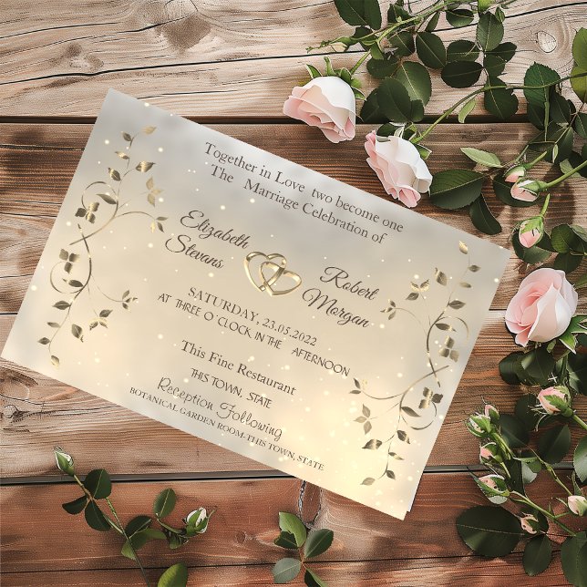 Elegant Chic Gold Hearts Leaves Wedding  Invitation (Creator Uploaded)