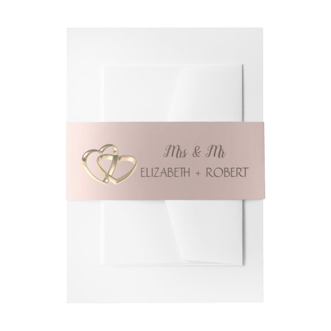Elegant Chic Gold Hearts Rose Gold Invitation Belly Band (Front Example)