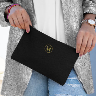 Elegant Chic Gold Initial & Black Minimalist  Accessory Pouch