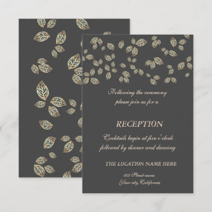 Elegant Chic Gold Leaves  Wedding Reception Invitation