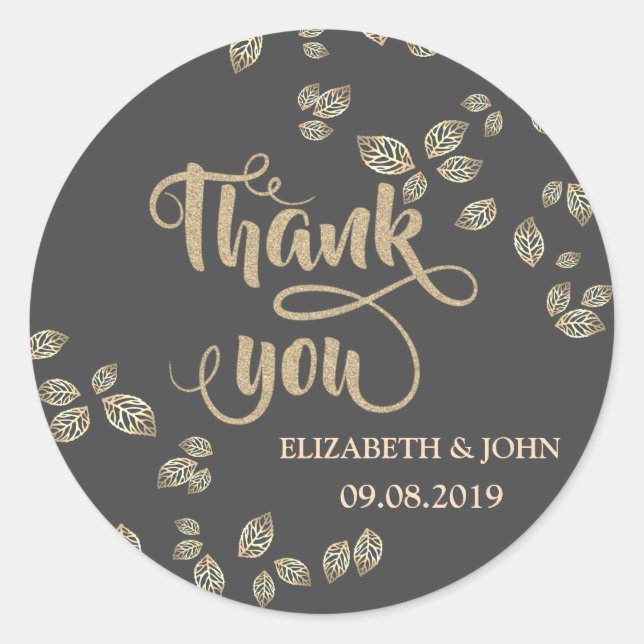 Elegant Chic Gold Leaves  Wedding Sticker (Front)
