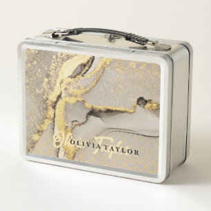 Elegant chic gold marble Personalized Name Metal Lunch Box
