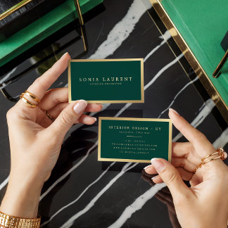 Elegant chic gold metallic forest green minimalist business card