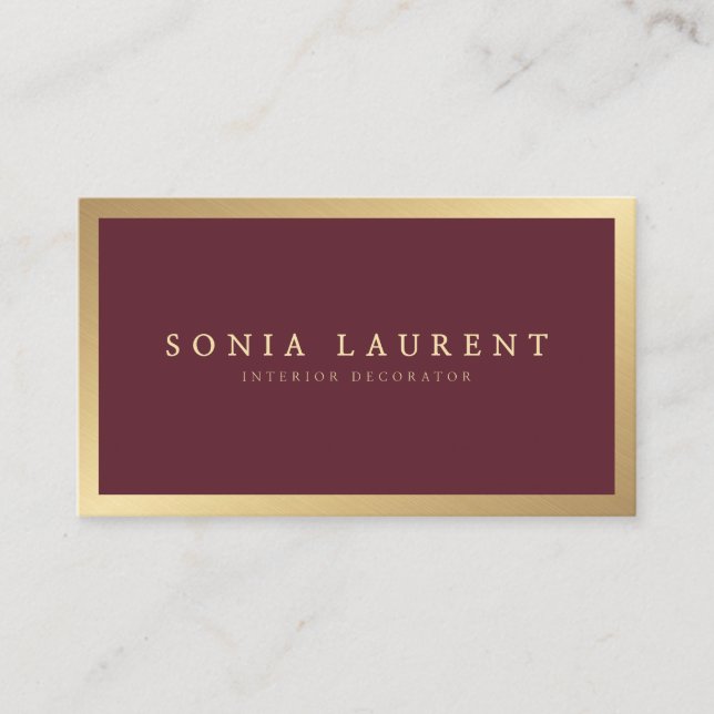 Elegant chic gold metallic marsala red minimalist business card (Front)