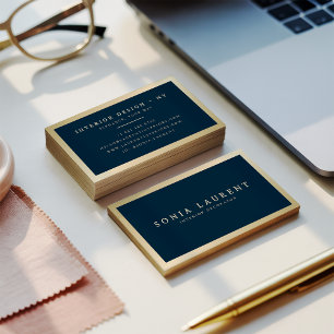Elegant chic gold metallic navy blue minimalist business card