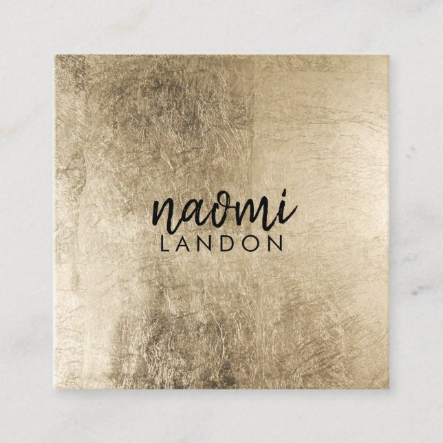 Elegant chic gold modern square minimalist black business card (Front)