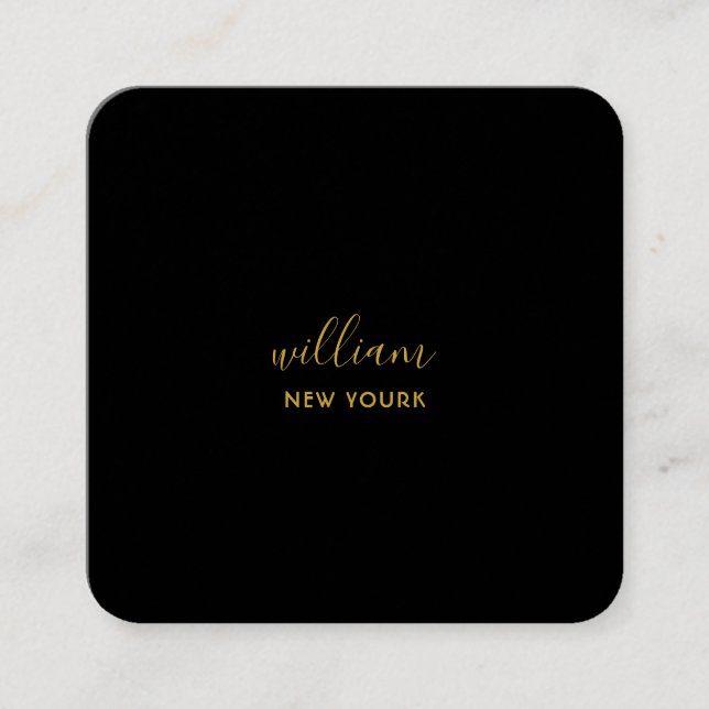 Elegant chic gold modern square minimalist black  square business card (Front)