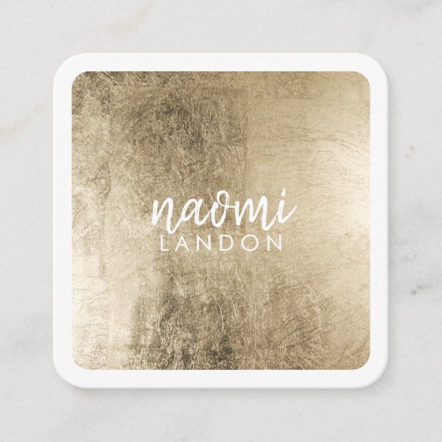 Elegant chic gold modern square minimalist white square business card (Front)