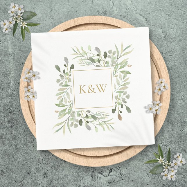 Elegant Chic Gold Monogram Floral Greenery Napkin (Elegant Chic Gold Monogram Floral Greenery Napkins)