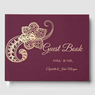 Elegant Chic Gold Paisley  Guest Book