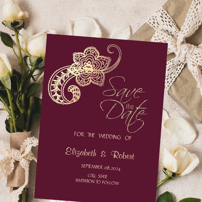 Elegant Chic Gold Paisley Stars  Save The Date (Creator Uploaded)