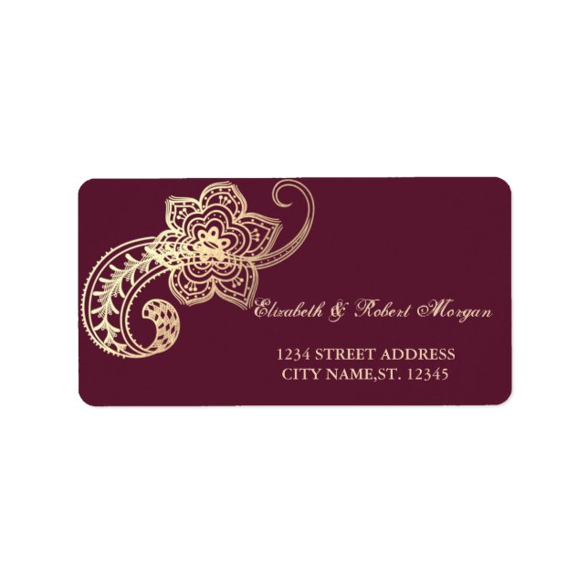 Elegant Chic Gold Paisley   Wedding Label (Front)