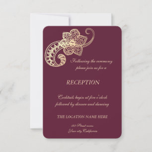 Elegant Chic Gold Paisley  Wedding Reception Invitation