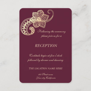 Elegant Chic Gold Paisley  Wedding Reception Invitation