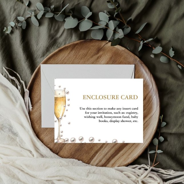 Elegant& Chic Gold Pearls and Prosecco Enclosure  Invitation (Creator Uploaded)