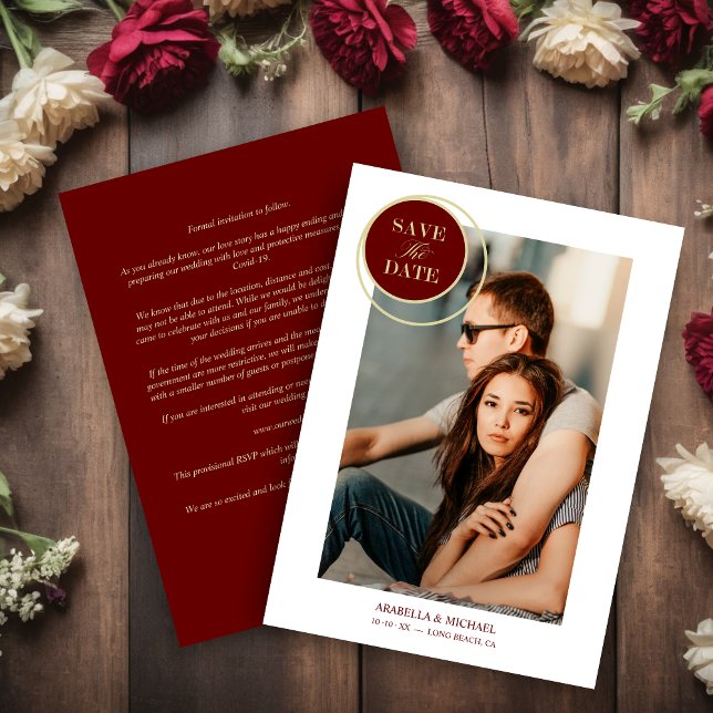 Elegant Chic Gold Red Photo Sophisticated Wedding (Elegant Chic Gold Red Photo Sophisticated Wedding Save the date.)