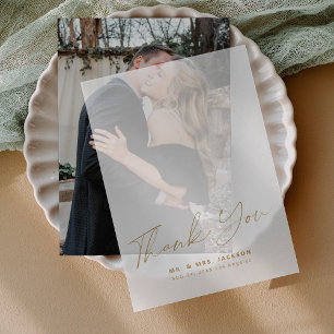 Elegant chic gold script wedding thank you overlay vellum invitations