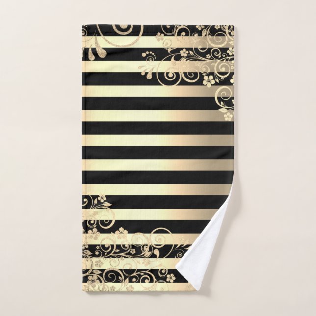 Elégant Chic Gold Stripes Parties scintillant Fleu (Serviette à main)