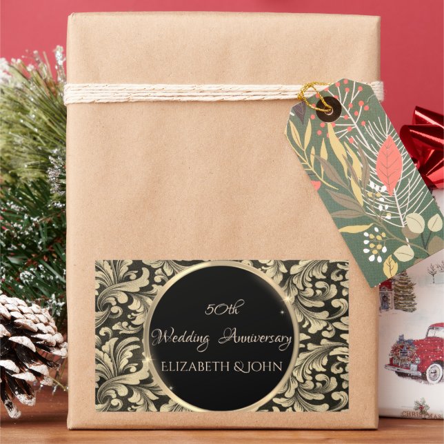 Elegant Chic Gold Swirls Anniversary Sticker (Holiday)