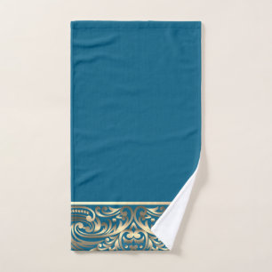 Elegant Chic Gold Swirls Royal Blue Hand Towel