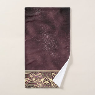 Elegant Chic Gold Swirls Sparkle Burgundy Bath Towel Set