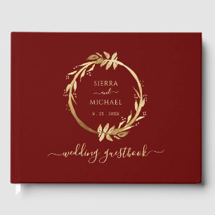 Elegant Chic Golden Foliage Burgundy Wedding Guest Book