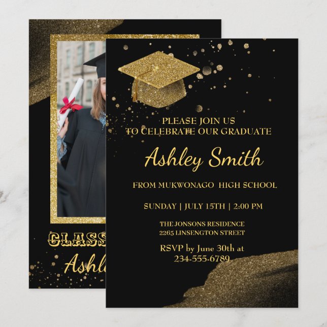 Elegant Chic  Graduation Invitation (Front/Back)