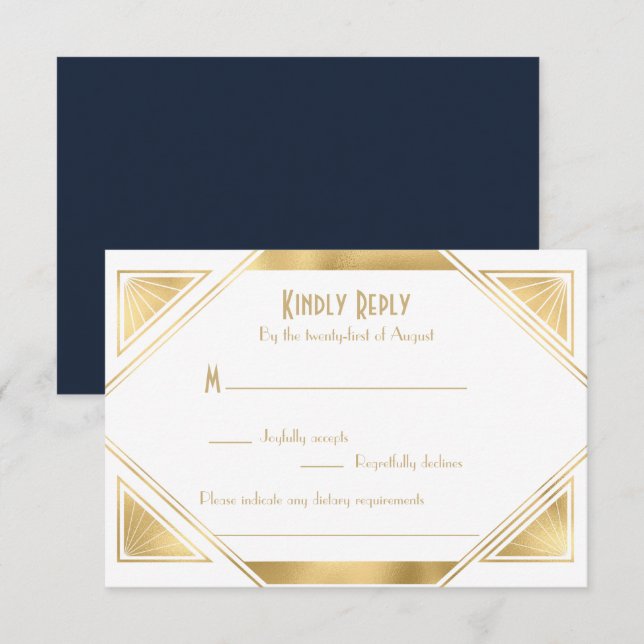 Elégant chic Great Gatsby Art Déco carte RSVP (Devant / Derrière)