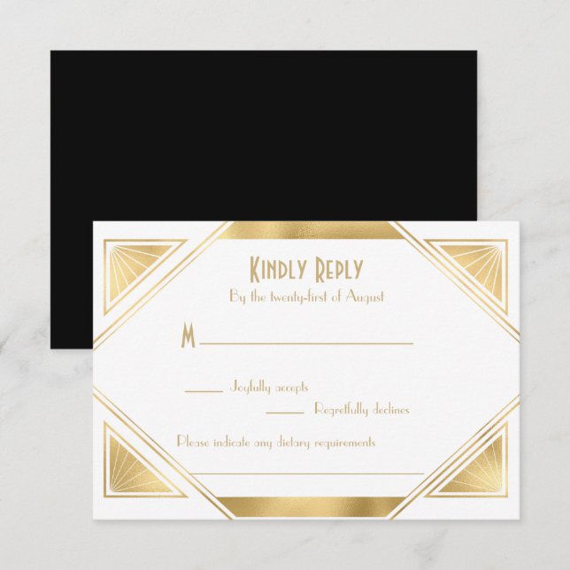 Elegant chic  Great Gatsby Art Deco RSVP Card (Front/Back)