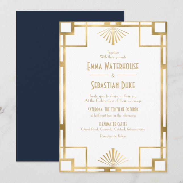 Elegant chic  Great Gatsby Art Deco Wedding Invita Invitation (Front/Back)