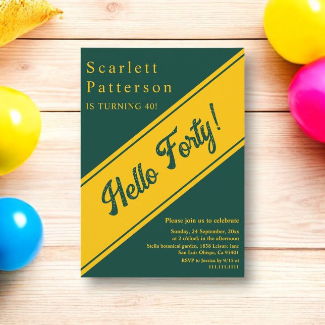 Elegant Chic Green And Gold Luxury 40th Birthday Invitation (Creator Uploaded)