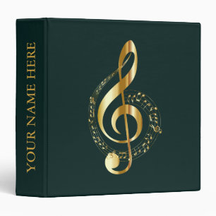Elegant Chic Green And Gold Music Notes Design Binder