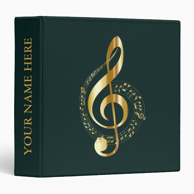 Elegant Chic Green And Gold Music Notes Design Binder (Front/Spine)