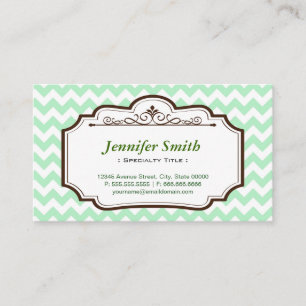 Elegant Chic Green Chevron Zigzag - two sided Business Card