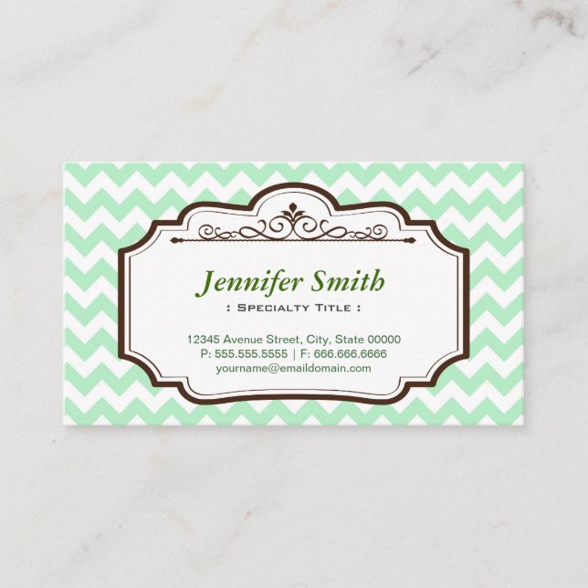 Elegant Chic Green Chevron Zigzag - two sided Business Card (Front)