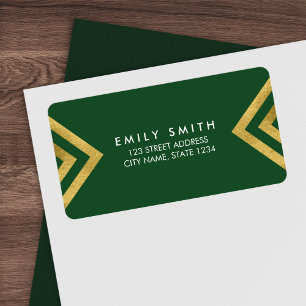 Elegant & Chic Green & Faux Gold Geometric Address Label