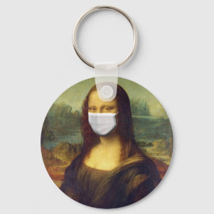 Elegant Chic Green Mona Lisa Covid 19 Painting Keychain