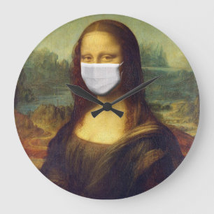 Elegant Chic Green Mona Lisa Covid 19 Painting Large Clock