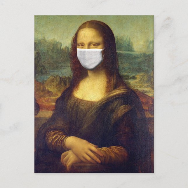 Elegant Chic Green Mona Lisa Covid 19 Painting Postcard (Front)